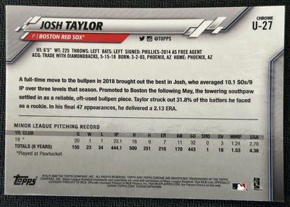 2020 Topps Chrome Update Josh Taylor Rookie Boston Red Sox #U-27