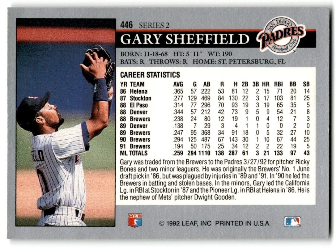 1992 Leaf Gary Sheffield San Diego Padres #446