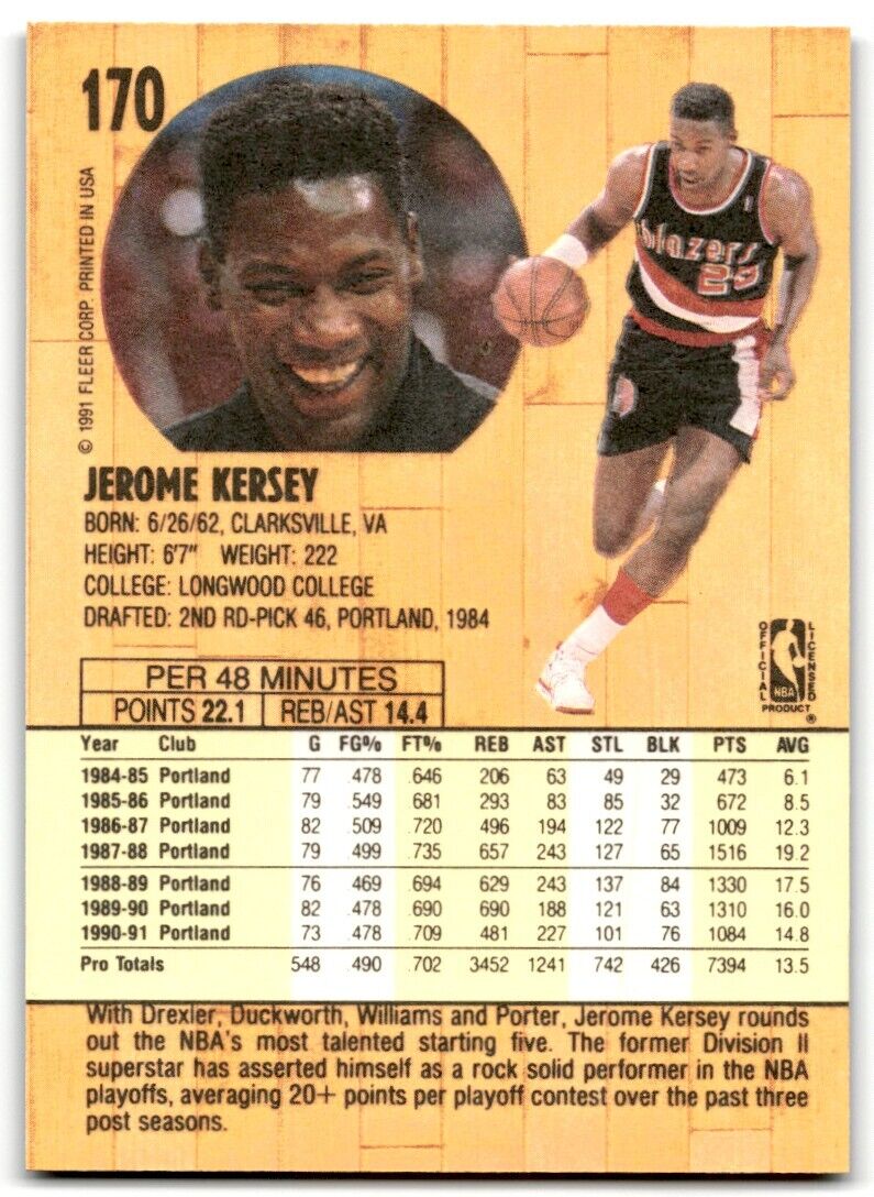 1991-92 Fleer Jerome Kersey Portland Trail Blazers #170