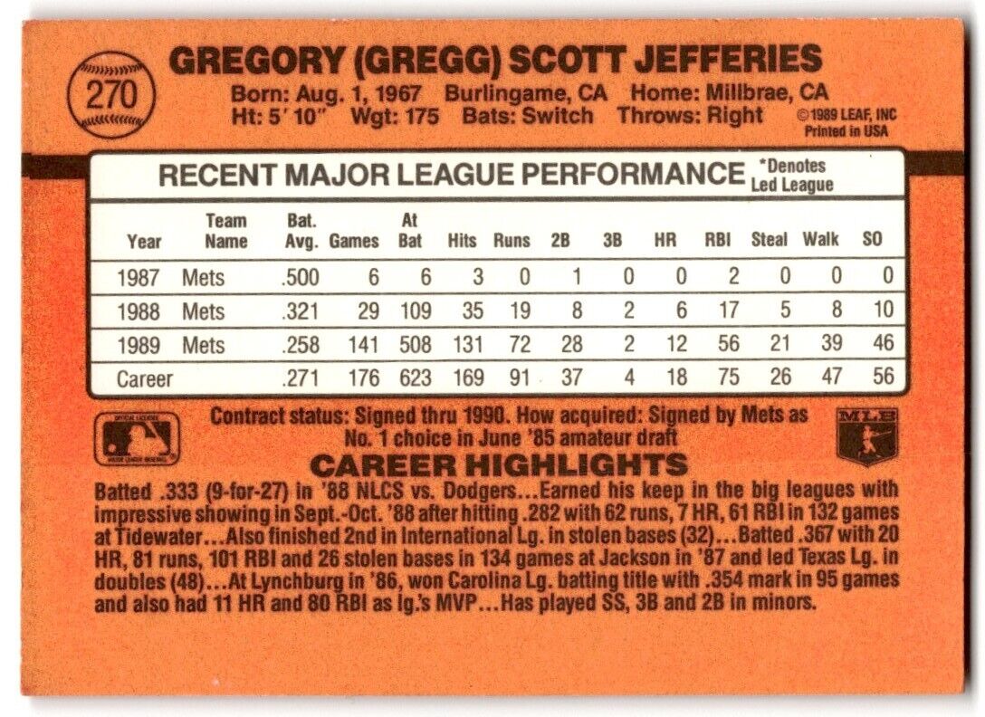 1990 Donruss Gregg Jefferies New York Mets #270