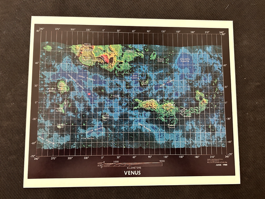 NASA Ames Research Center Topographic Map of Venus 8X10 litho