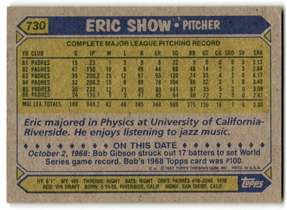 1987 Topps Eric Show San Diego Padres #730