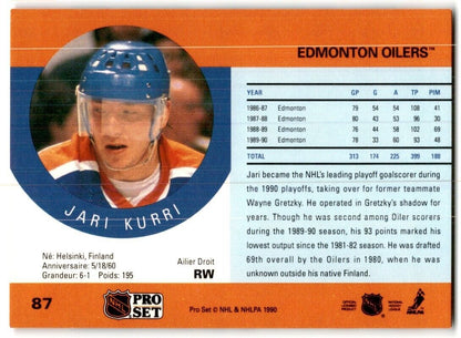 1990-91 Pro Set Jari Kurri Edmonton Oilers #87B