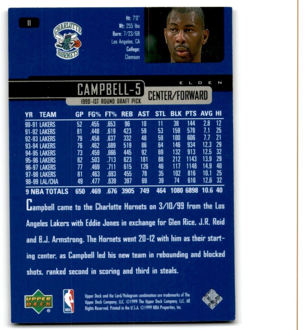 1999-00 Upper Deck Elden Campbell Charlotte Hornets #11