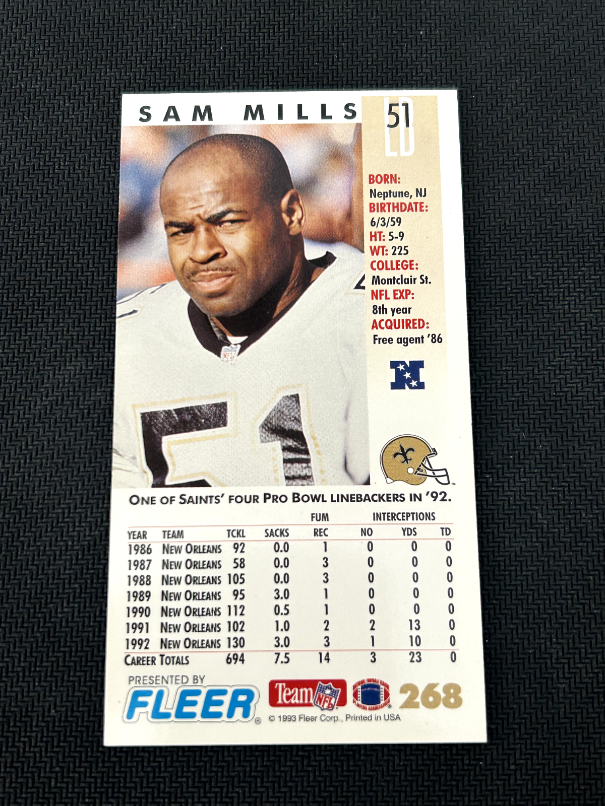 1993 GameDay Football Card #268 Sam Mills