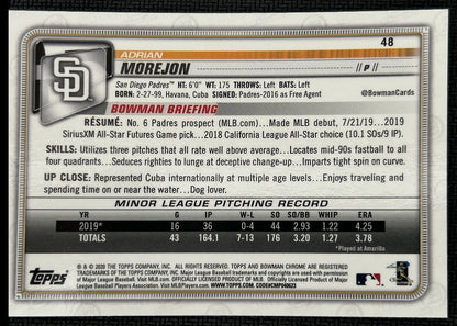 2020 Bowman Chrome Adrian Morejon Rookie San Diego Padres #48