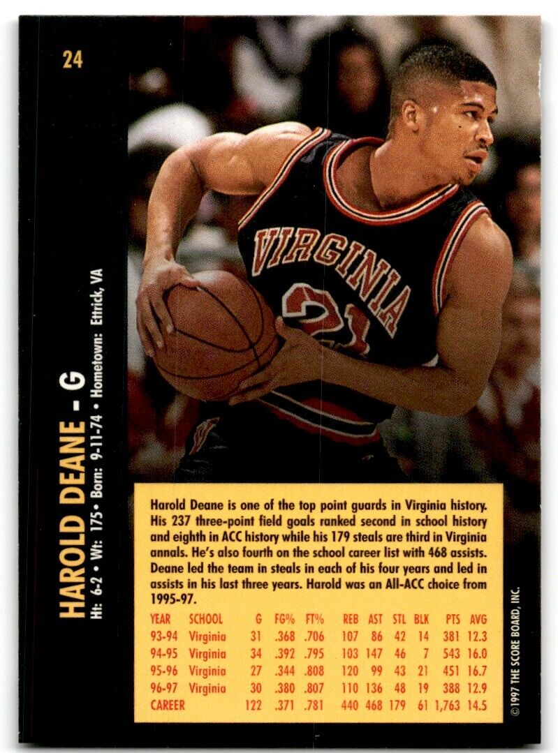 1997-98 Score Board Rookies Harold Deane Virginia Cavaliers #24