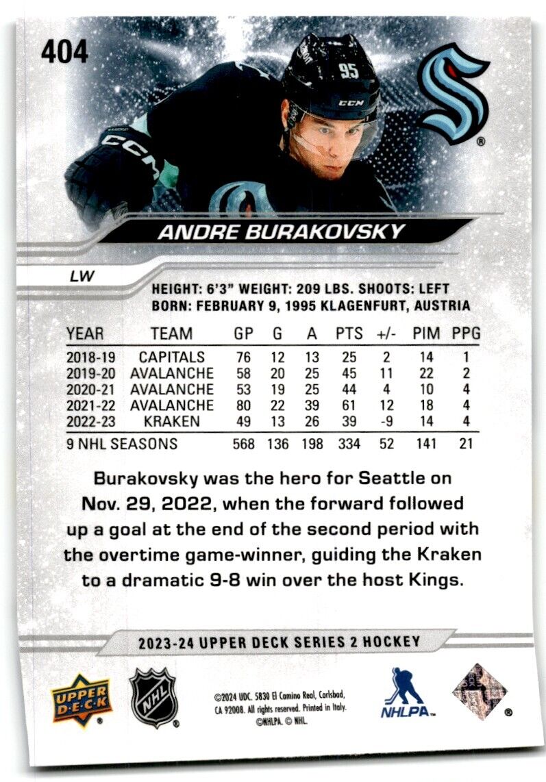 2023-24 Upper Deck Andre Burakovsky Seattle Kraken #404