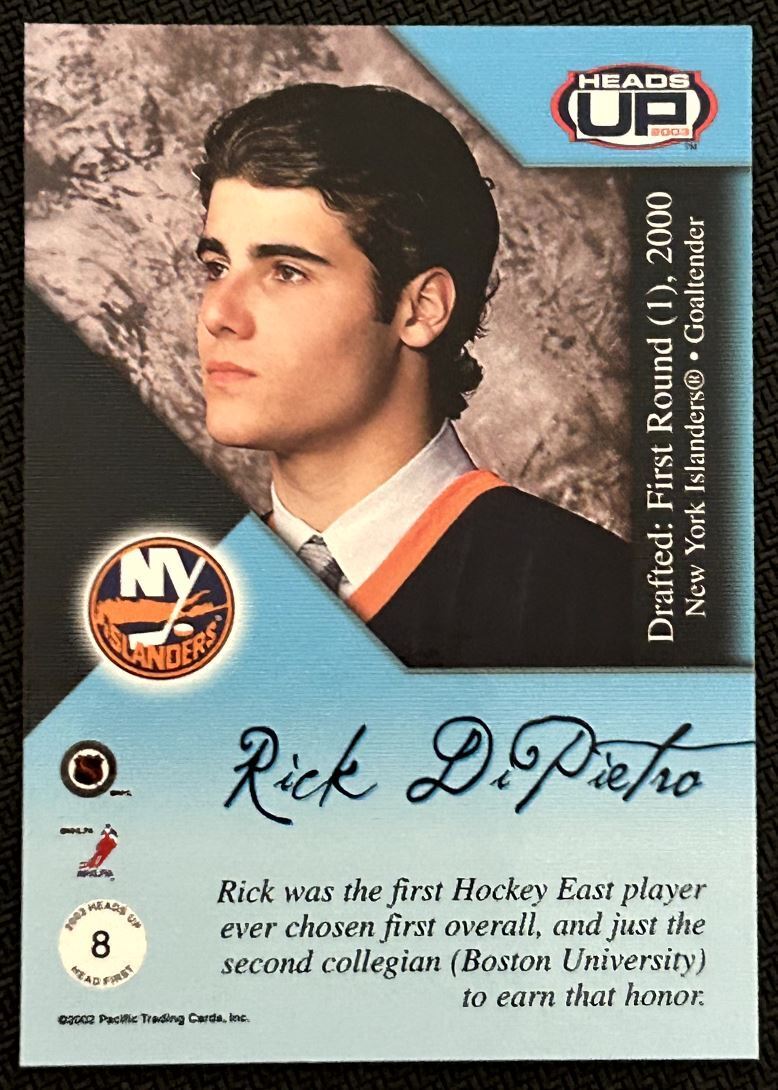 2002-03 Pacific Heads Up Head First Rick DiPietro New York Islanders #8