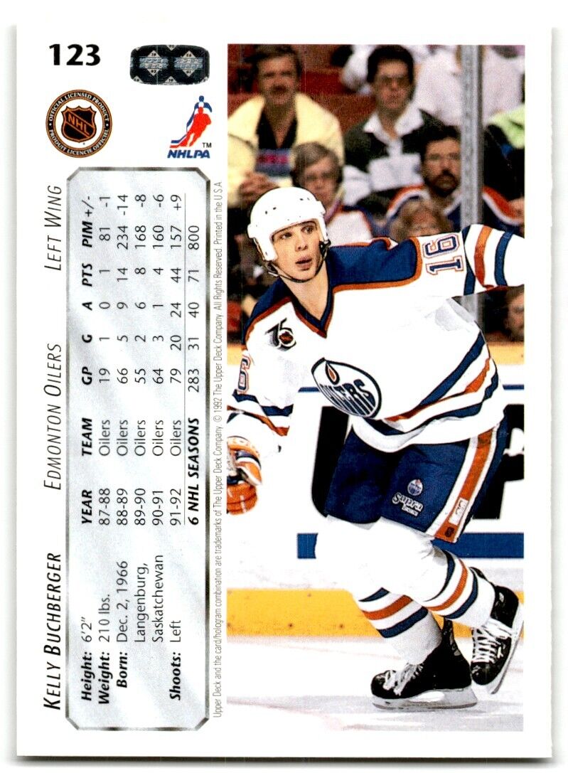 1992-93 Upper Deck Kelly Buchberger Edmonton Oilers #123