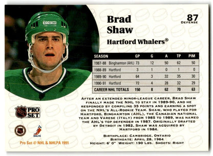 1991-92 Pro Set Brad Shaw Hartford Whalers #87