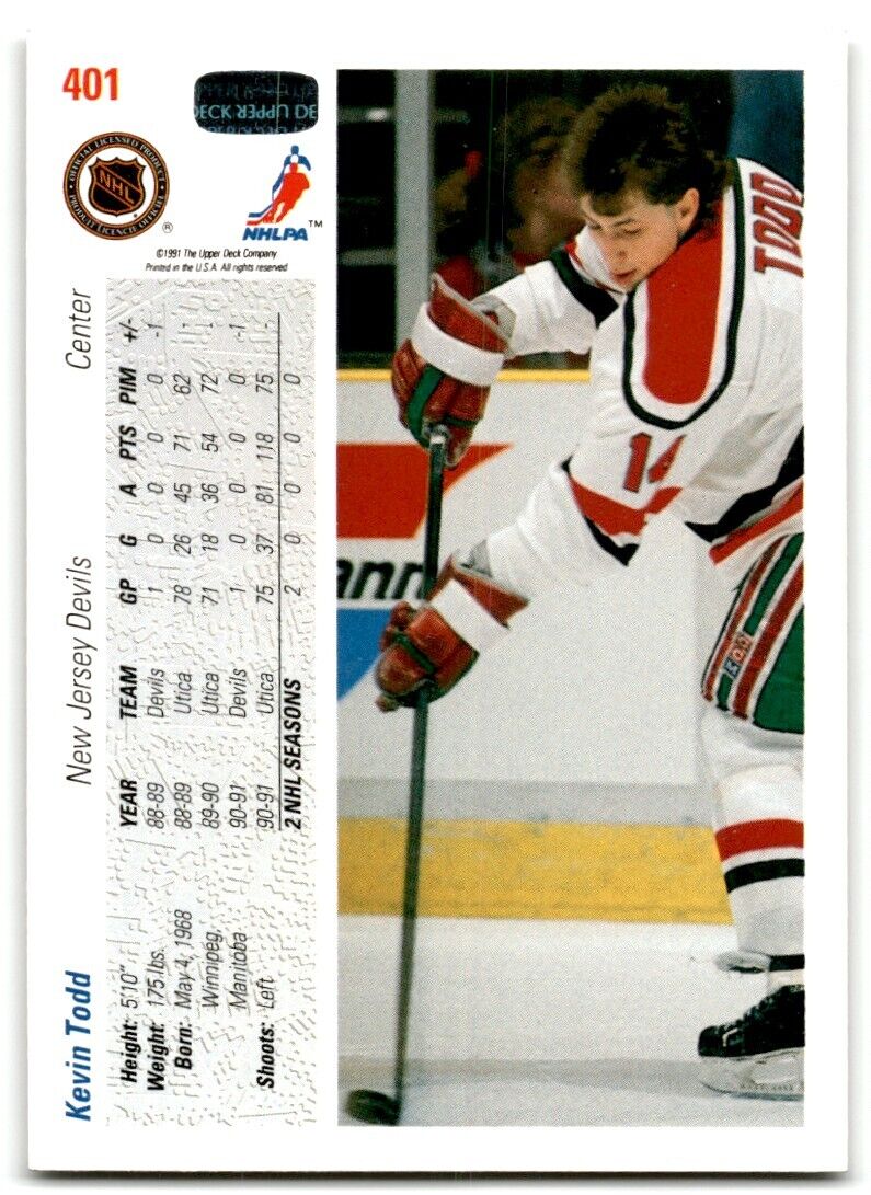 1991-92 Upper Deck Kevin Todd Rookie New Jersey Devils #401