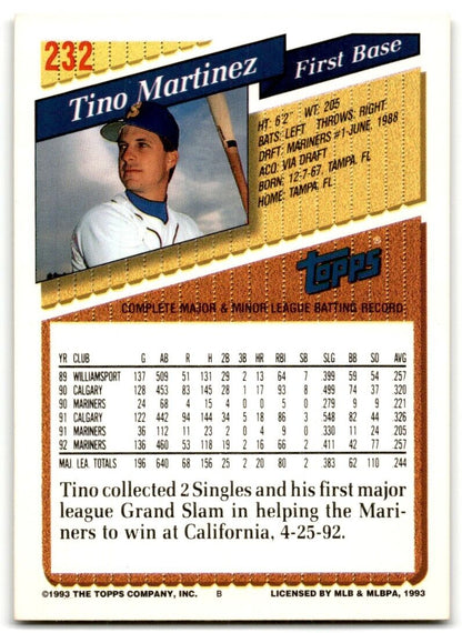 1993 Topps Tino Martinez Seattle Mariners #232