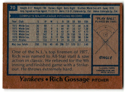 1978 Topps Rich Gossage New York Yankees #70