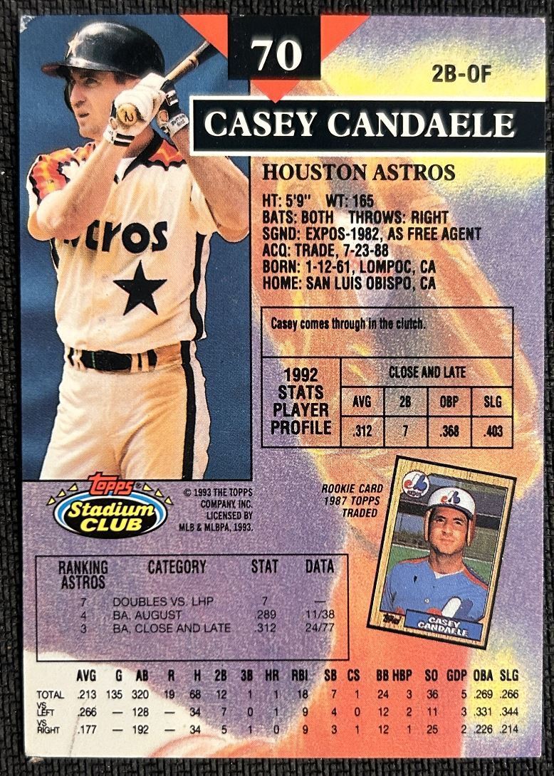 1993 Topps Stadium Club Casey Candaele Houston Astros #70