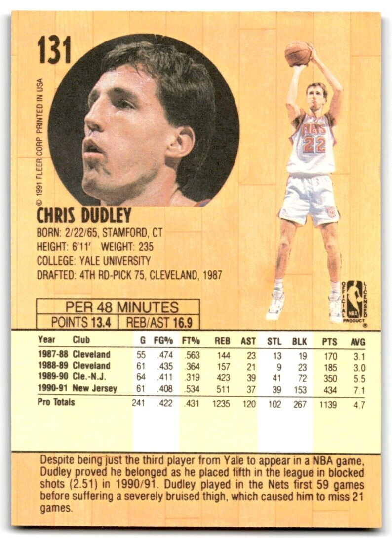 1991-92 Fleer Chris Dudley New Jersey Nets #131