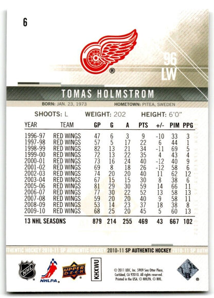 2010-11 SP Authentic Tomas Holmstrom Detroit Red Wings #6