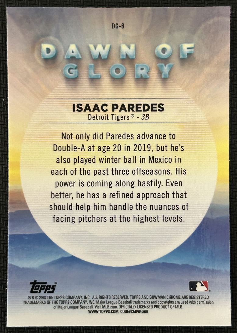 2020 Bowman Chrome Dawn of Glory Mojo Isaac Paredes Detroit Tigers #DG-6