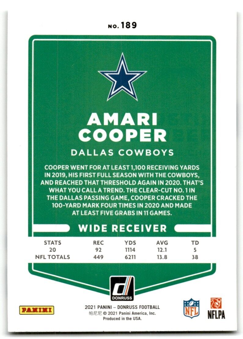 2021 Donruss Amari Cooper Dallas Cowboys #189