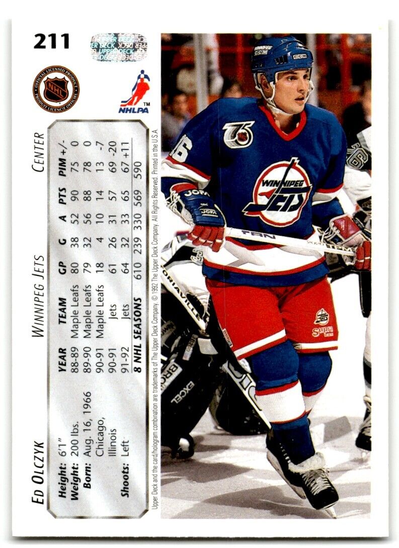 1992-93 Upper Deck Ed Olczyk Winnipeg Jets #211