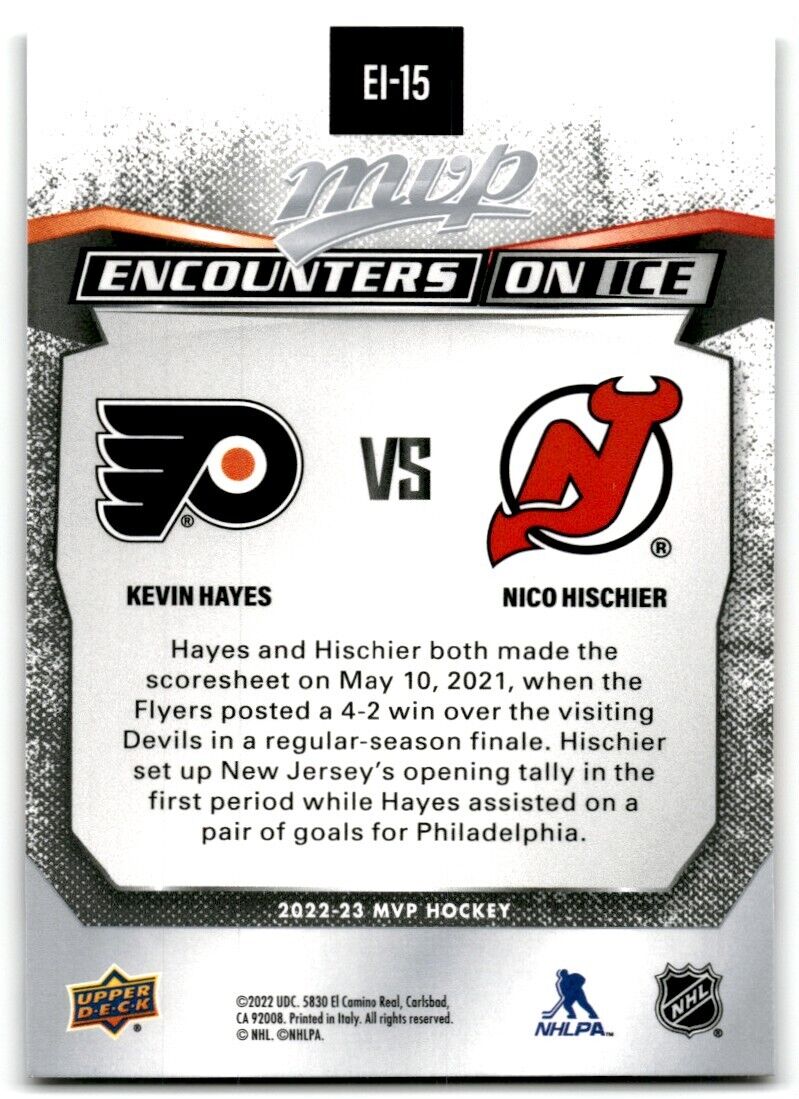 2022-23 Upper Deck MVP Encounters on Ice Kevin Hayes/Nico Hischier Philadelphia