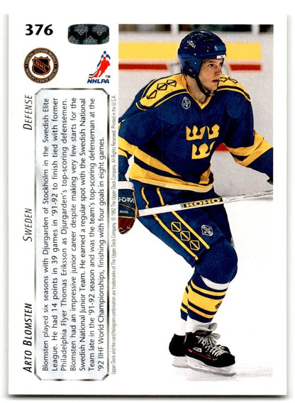 1992-93 Upper Deck Arto Blomsten Rookie Sweden #376