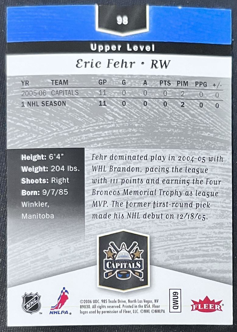 2006-07 Flair Showcase Eric Fehr Washington Capitals #98