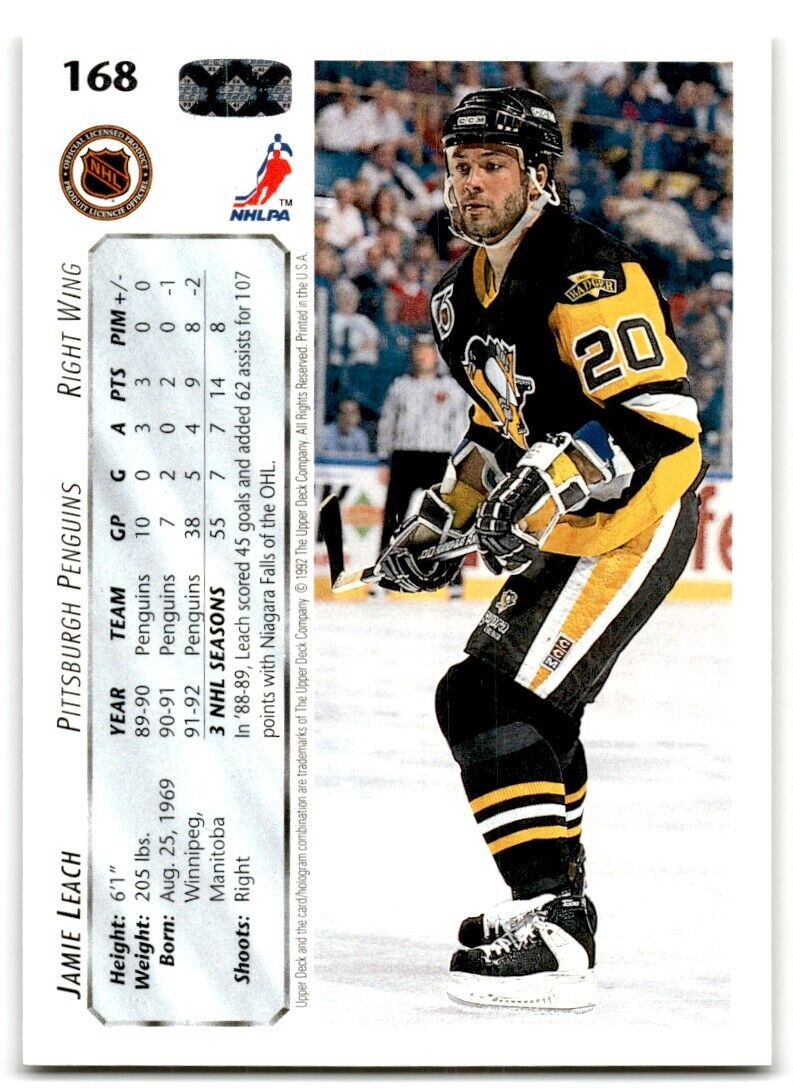 1992-93 Upper Deck Jamie Leach Pittsburgh Penguins #168