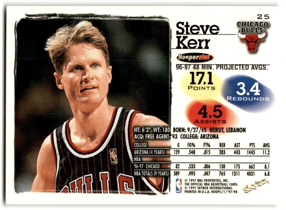 1997-98 Hoops Steve Kerr Chicago Bulls #25