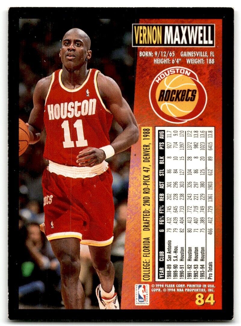 1994-95 Fleer Vernon Maxwell Houston Rockets #84