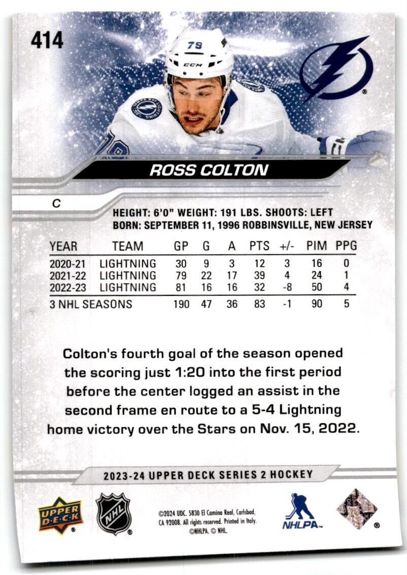 2023-24 Upper Deck Ross Colton Tampa Bay Lightning #414