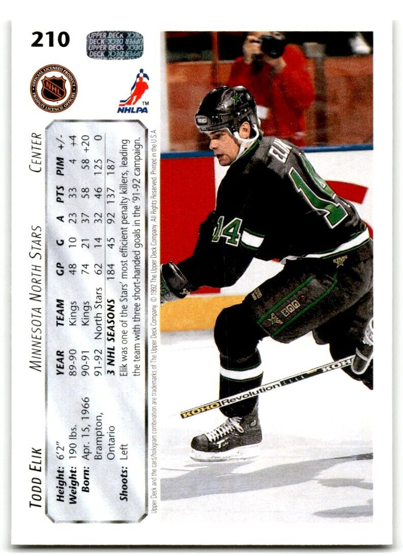 1992-93 Upper Deck Todd Elik Minnesota North Stars #210