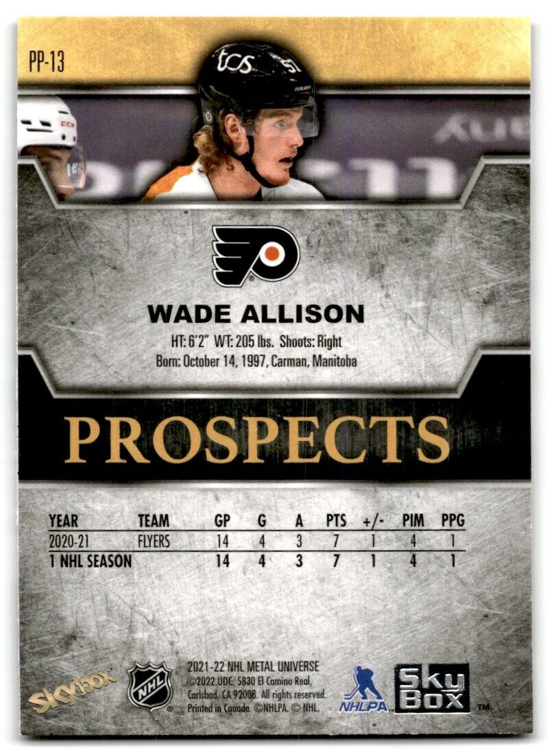 2021-22 Skybox Metal Universe Premium Prospects Wade Allison Rookie Philadelphia