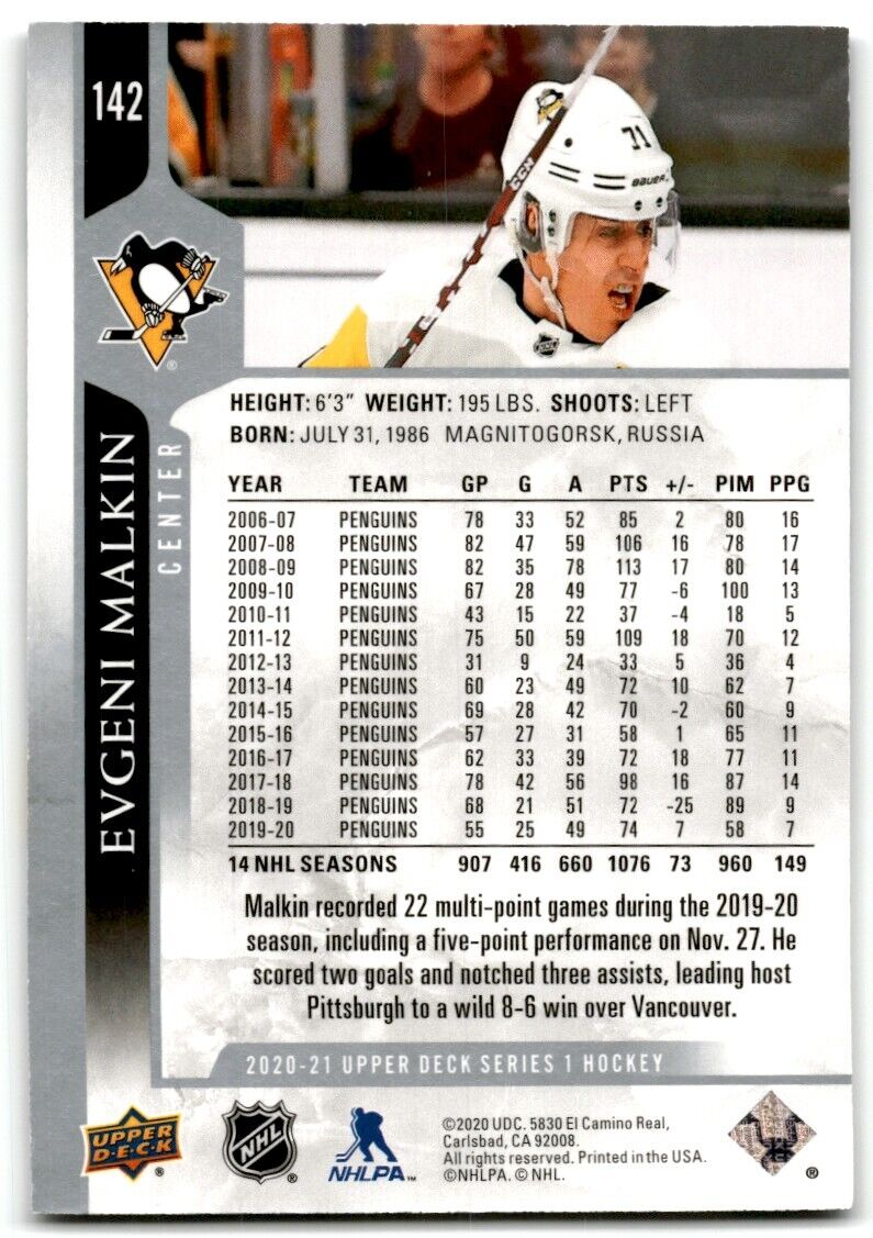 2020-21 Upper Deck Evgeni Malkin Pittsburgh Penguins #142