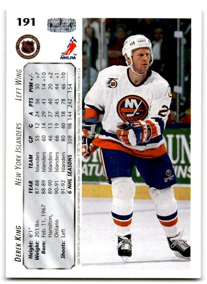 1992-93 Upper Deck Derek King New York Islanders #191B