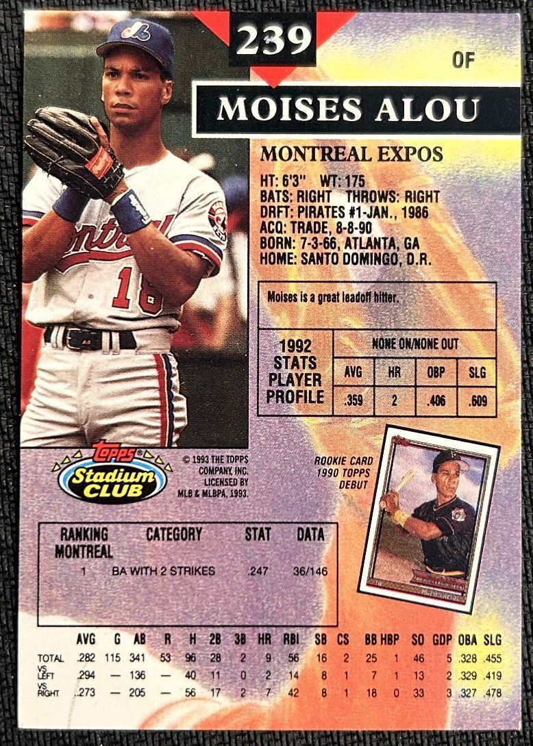 1993 Topps Stadium Club Moises Alou Montreal Expos #239