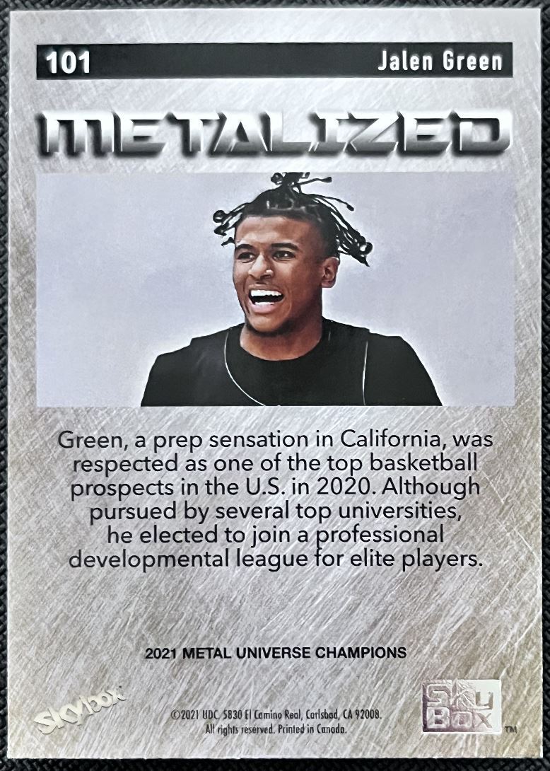 2021-22 Skybox Metal Universe Champion Metalized Jalen Green Rookie #101