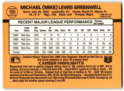 1989 Donruss Mike Greenwell Boston Red Sox #186