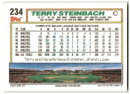 1992 Topps Terry Steinbach Oakland Athletics #234