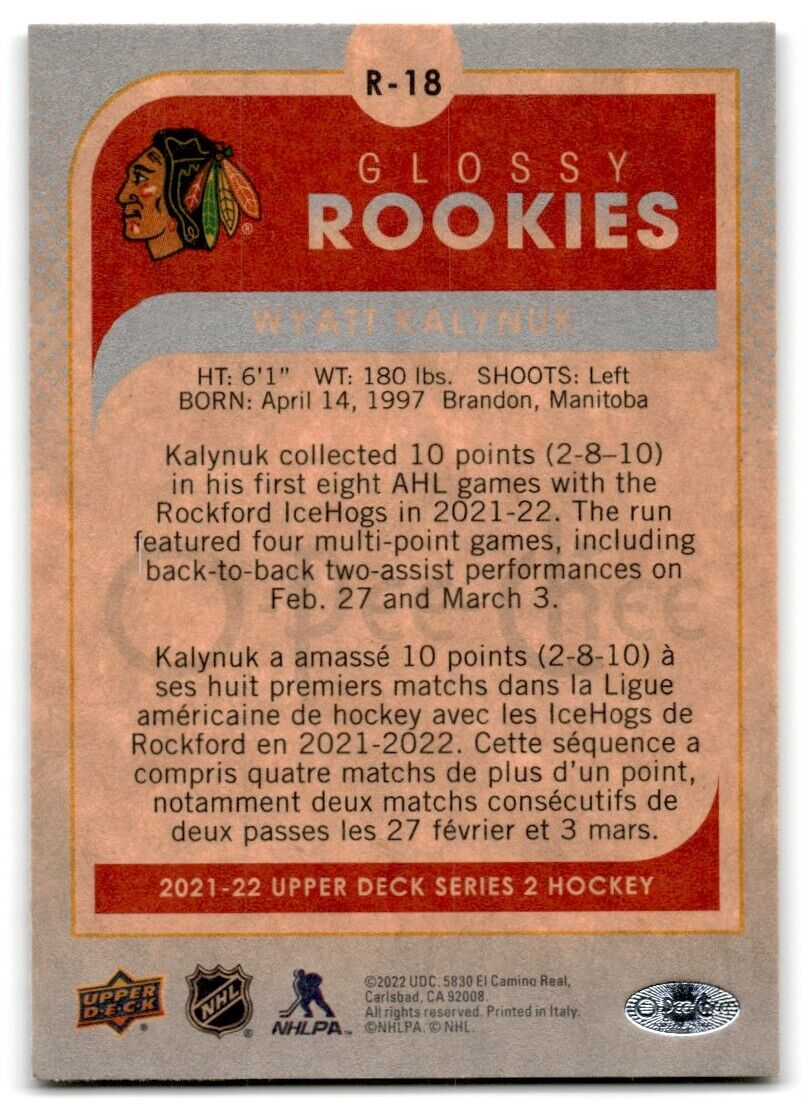 2021-22 Upper Deck O-Pee-Chee Glossy Rookies Wyatt Kalynuk Rookie Chicago