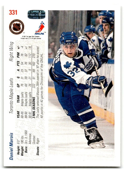 1991-92 Upper Deck Daniel Marois Toronto Maple Leafs #331