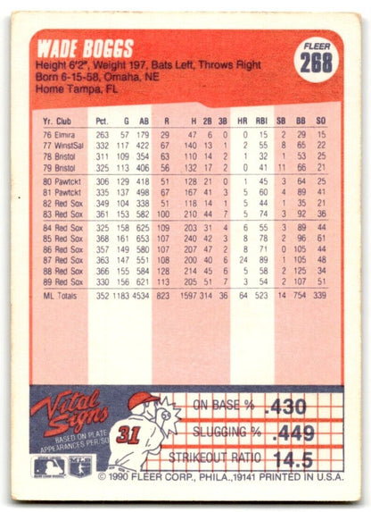 1990 Fleer Wade Boggs Boston Red Sox #268