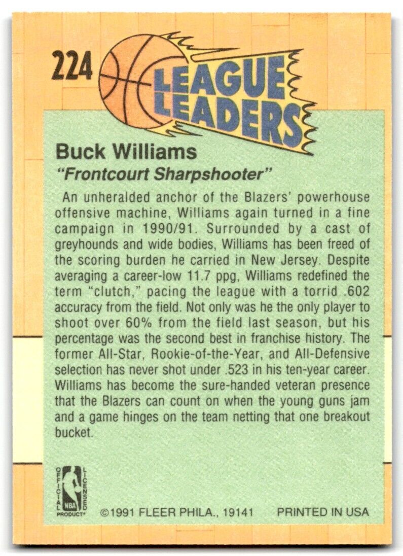 1991-92 Fleer Buck Williams Portland Trail Blazers #224