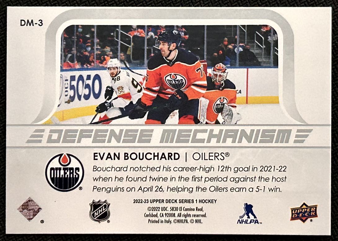 2022-23 Upper Deck Defense Mechanism Evan Bouchard Edmonton Oilers #DM-3