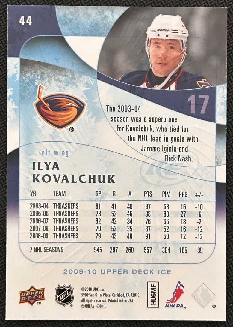 2009-10 Upper Deck Ice Ilya Kovalchuk Atlanta Thrashers #44