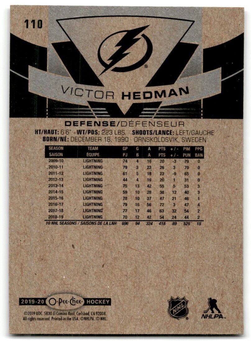 2019-20 O-Pee-Chee Victor Hedman Tampa Bay Lightning #110