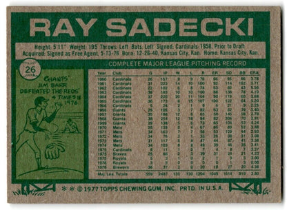 1977 Topps Ray Sadecki Milwaukee Brewers #26