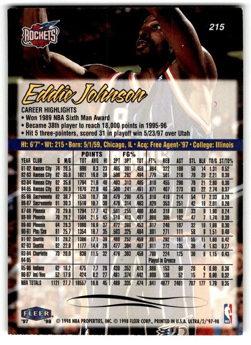 1997-98 Ultra Eddie Johnson Houston Rockets #215