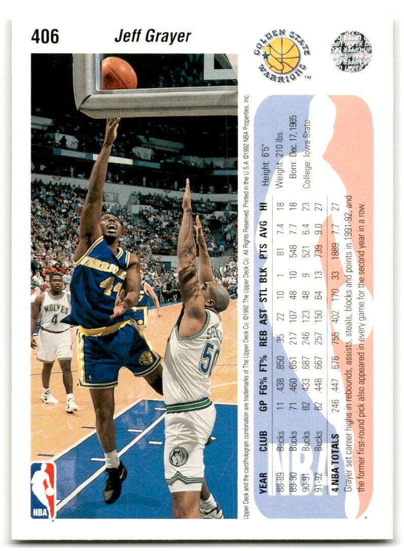 1992-93 Upper Deck Jeff Grayer Golden State Warriors #406