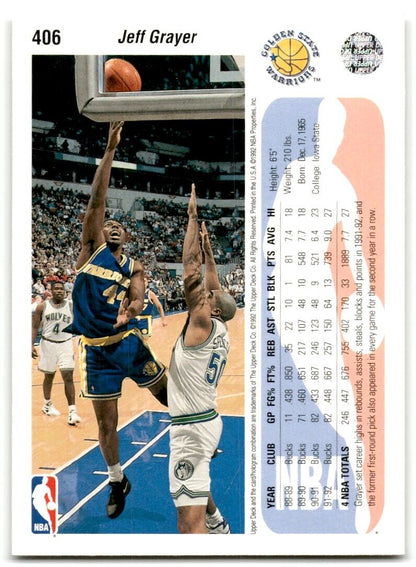 1992-93 Upper Deck Jeff Grayer Golden State Warriors #406